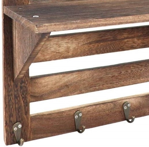 Mango Wood Floating Wall Shelf in Teak Finish