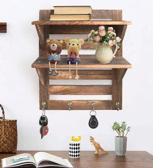 Mango Wood Floating Wall Shelf in Teak Finish
