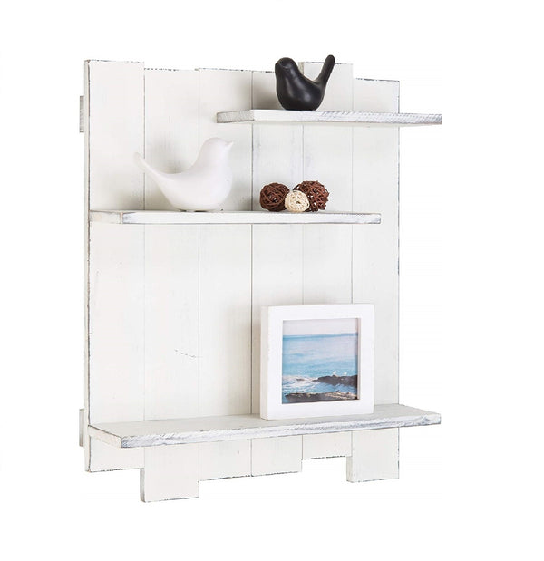 Mango Wood Floating Wall Shelf in White Colour