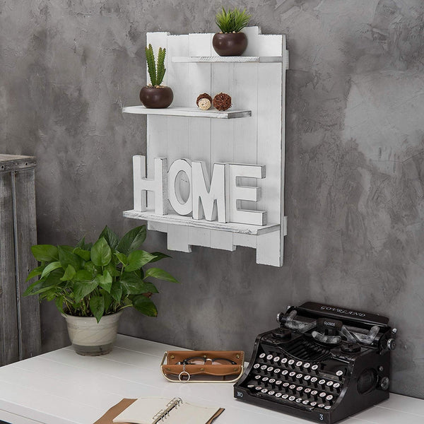 Mango Wood Floating Wall Shelf in White Colour
