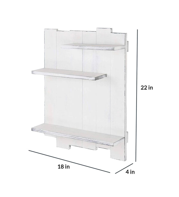 Mango Wood Floating Wall Shelf in White Colour