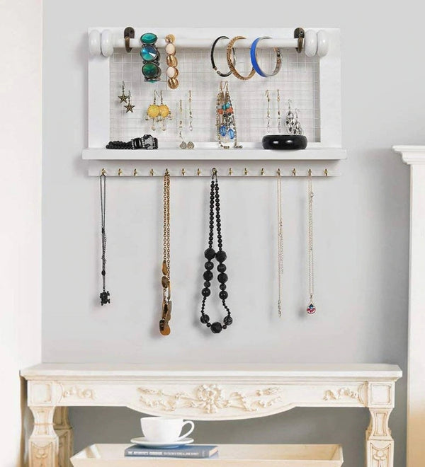 Mango Wood Floating Wallshelf in White Colour