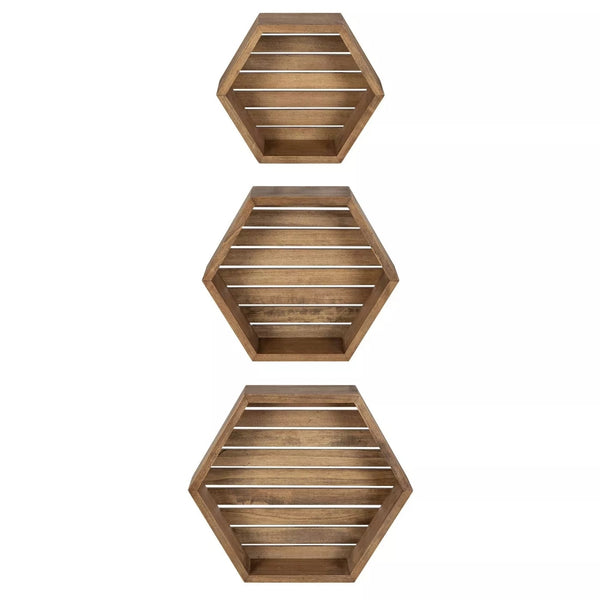 Hexagonal Wood Shelf Set of 3