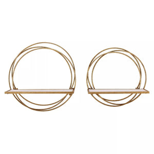 Set of 2 Floating Rings Wall Shelves In Gold Finish