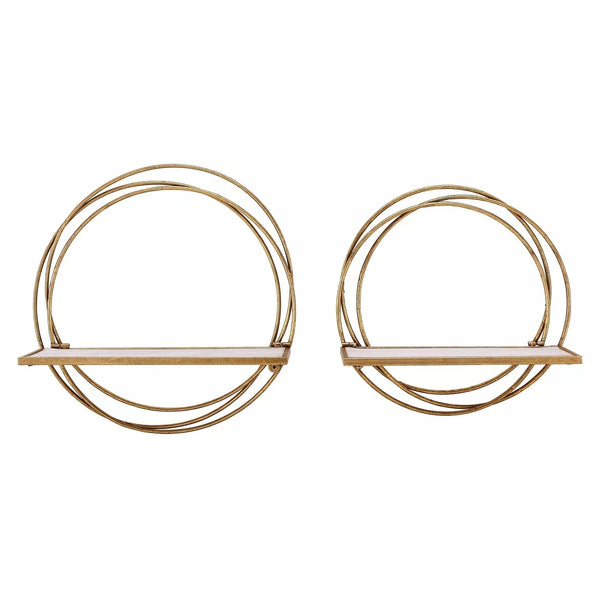 Set of 2 Floating Rings Wall Shelves In Gold Finish