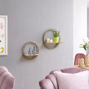Set of 2 Floating Rings Wall Shelves In Gold Finish