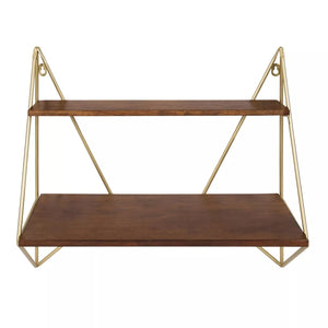 Elita Two-Tier Wood and Metal Wall Shelf Brown/Gold