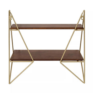 Elita Two-Tier Wood and Metal Wall Shelf Brown/Gold
