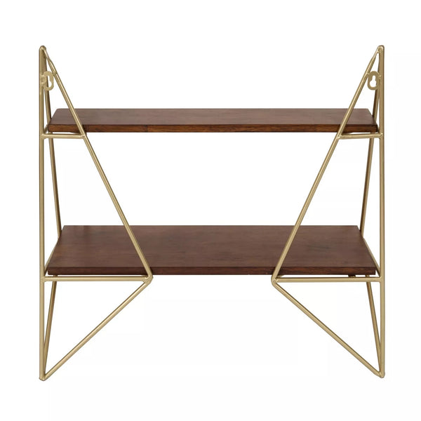 Elita Two-Tier Wood and Metal Wall Shelf Brown/Gold
