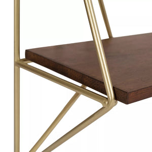 Elita Two-Tier Wood and Metal Wall Shelf Brown/Gold