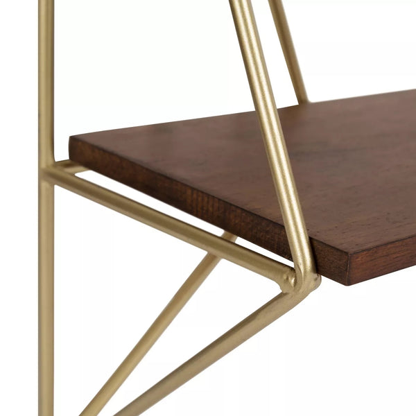 Elita Two-Tier Wood and Metal Wall Shelf Brown/Gold