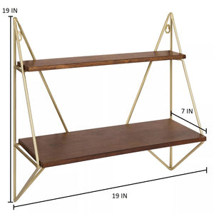 Elita Two-Tier Wood and Metal Wall Shelf Brown/Gold
