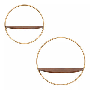 Half Round Wall Shelf Set in Walnut Brown