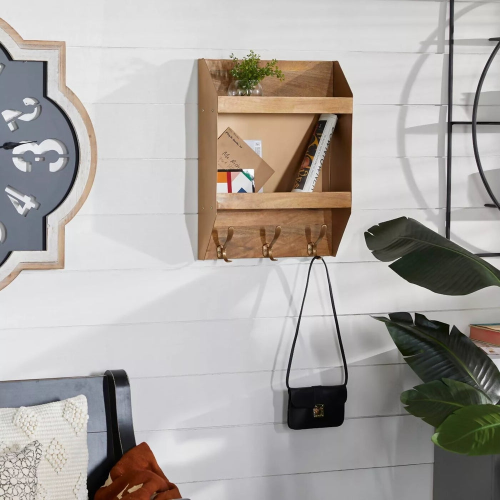 Industrial Iron and Wood Wall Shelf