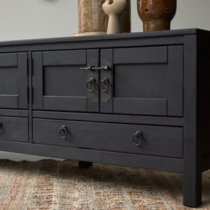 Oroville Solid Mango Wood TV Unit 2 Drawer 4 Door In Black Finish