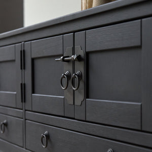 Oroville Solid Mango Wood TV Unit 2 Drawer 4 Door In Black Finish