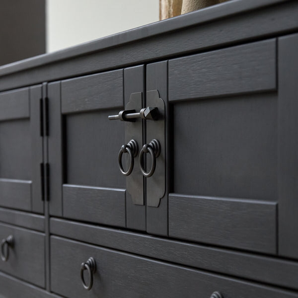 Oroville Solid Mango Wood TV Unit 2 Drawer 4 Door In Black Finish