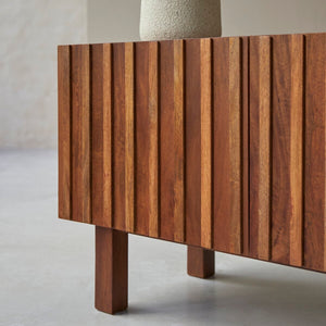 Elberta Solid Mango Wood TV Unit 3 Door In Provincial Teak Finish
