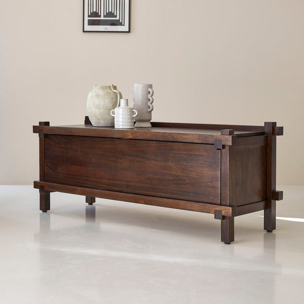 Diner Solid Mango Wood TV Unit 1 Door In Provincial Teak Finish