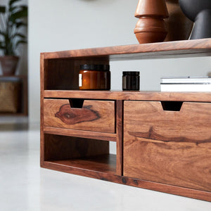 Trio Solid Sheesham Wood TV Unit In Honey Oak Finish