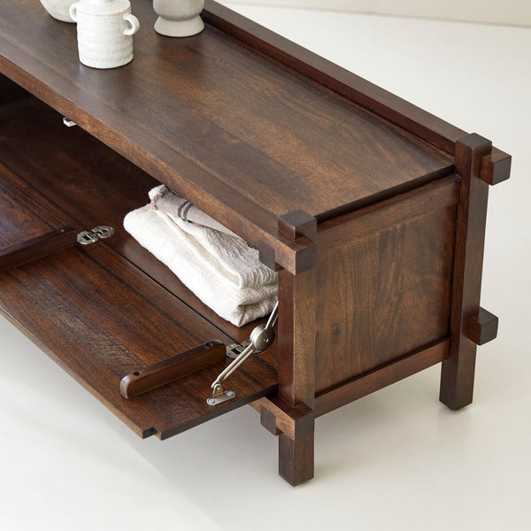 Diner Solid Mango Wood TV Unit 1 Door In Provincial Teak Finish