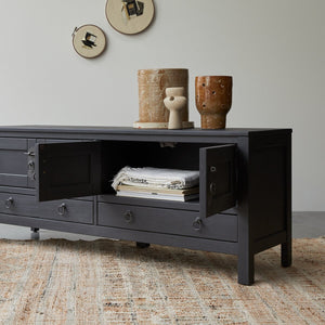 Oroville Solid Mango Wood TV Unit 2 Drawer 4 Door In Black Finish