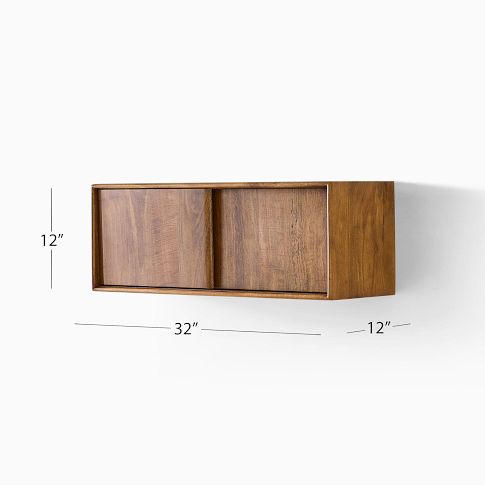 Reggie Solid Mango Wood Wall Shelf with Sliding Door