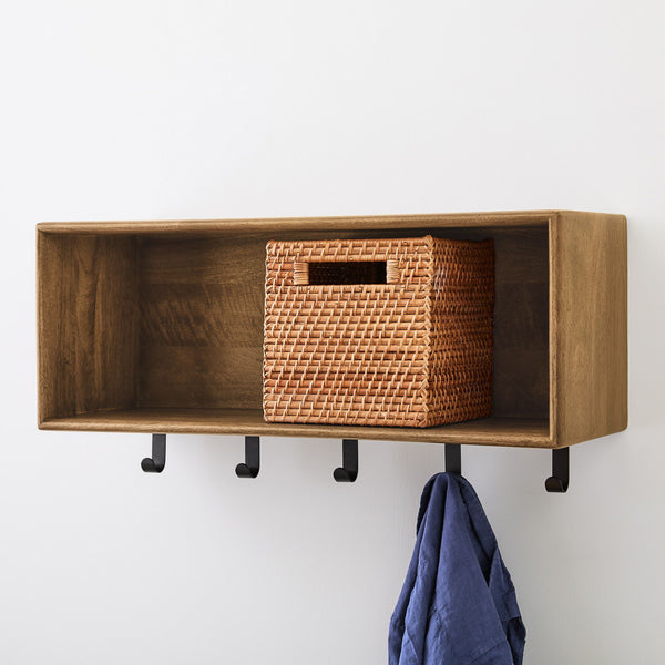 Reggie Solid Mango Wood Wall Shelf with 5 Hooks