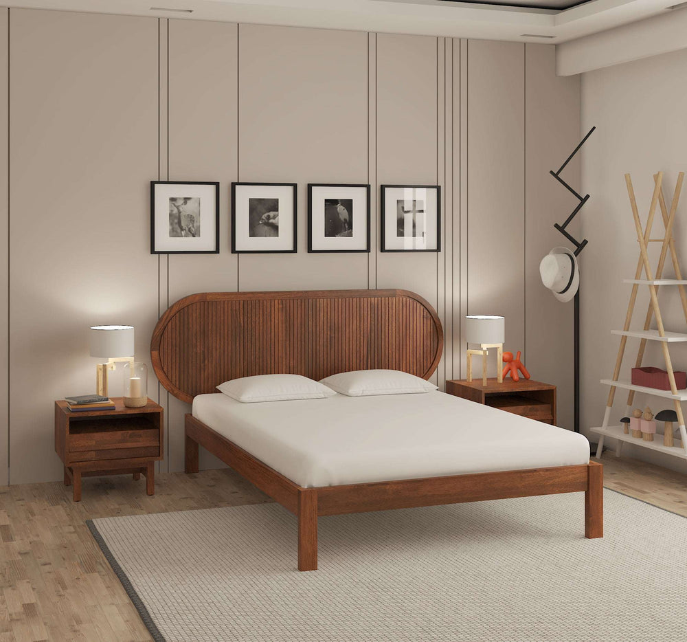 Orren Mango Wood Queen Size Bed In Provincial Teak Finish Without Storage (60 x 78 inches)