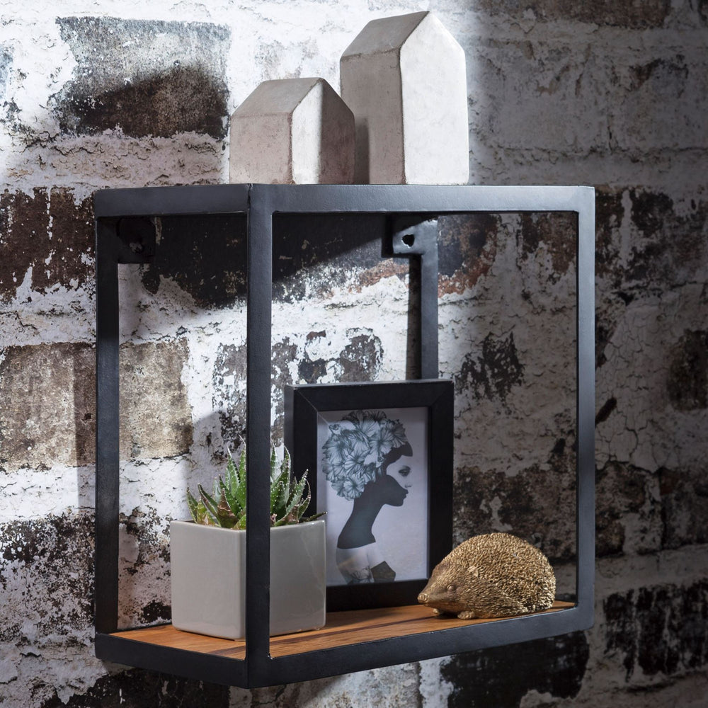 Wooden Floating Wall Shelf In iron Frame
