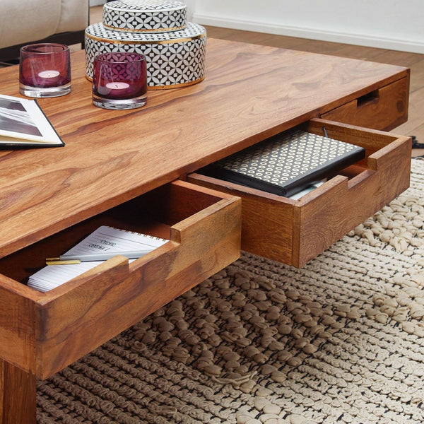 Solid Wood Sheesham Coffee Table With 6 Drawers