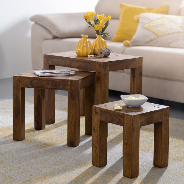 Brandyn Solid Wood Nested Side Table In Honey Finish