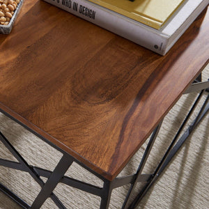 Solid Wood Coffee Table With Puzzle Iron Base