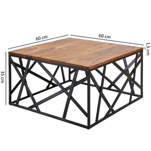 Solid Wood Coffee Table With Puzzle Iron Base