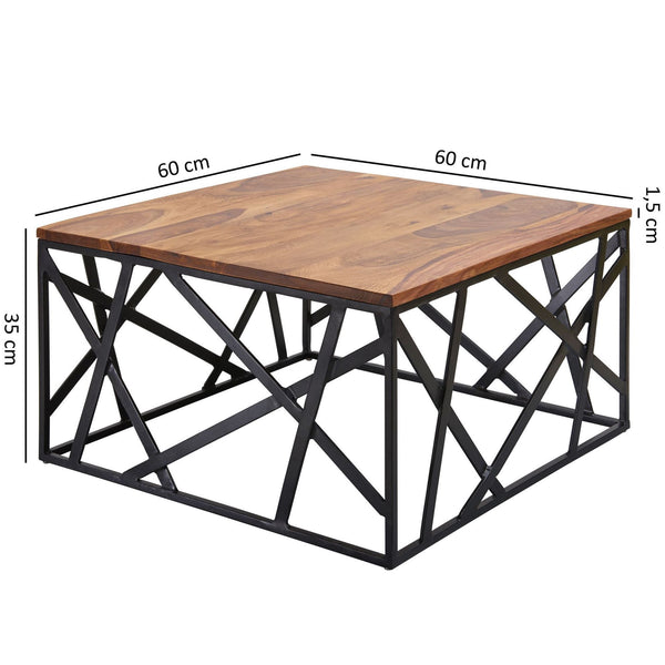 Solid Wood Coffee Table With Puzzle Iron Base