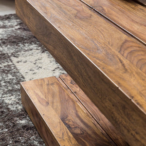 Solid Wood Sheesham Coffee Table With Grooves On Top And Bottom