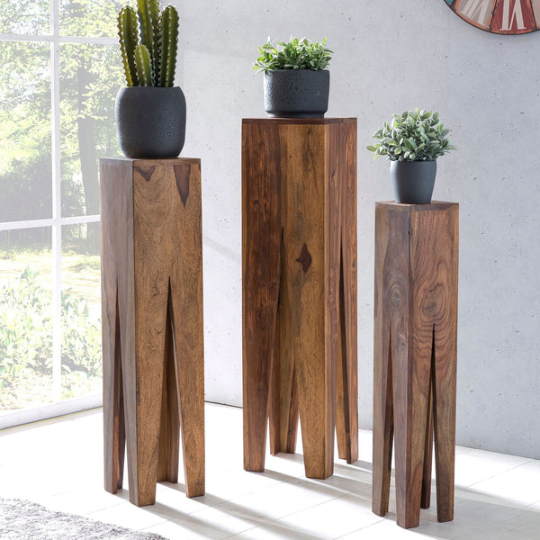 Solid Wood Sheesham Set Of 3 Giraffe Like Legs Side Table