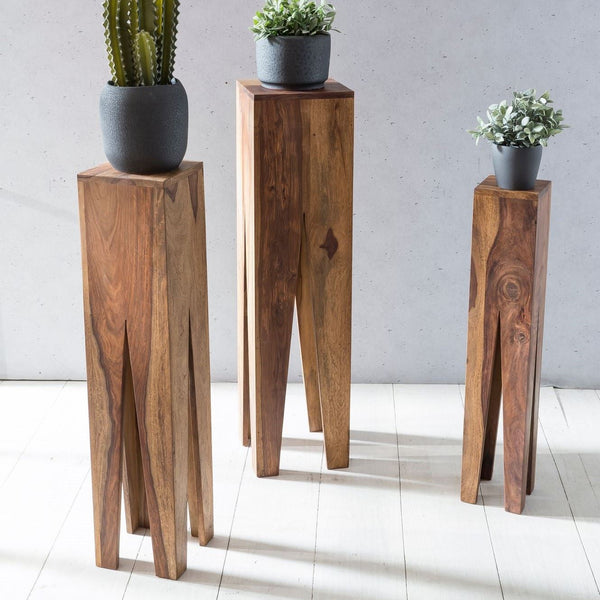 Solid Wood Sheesham Set Of 3 Giraffe Like Legs Side Table