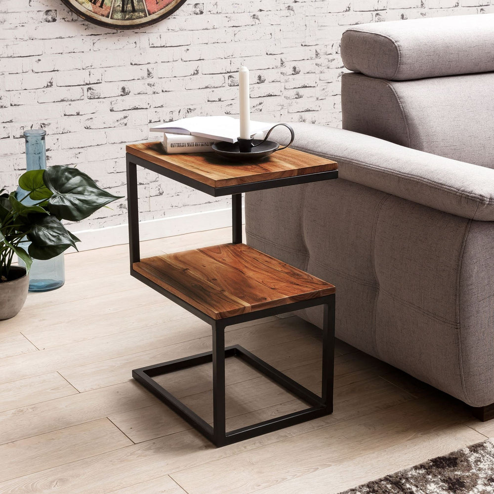 Biren Solid Wood Side Table (Natural & Black Finish)