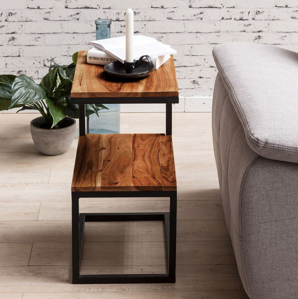 Biren Solid Wood Side Table (Natural & Black Finish)