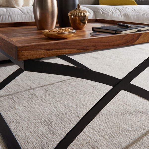 Solid Wood Coffee Table With Curved Iron Leg