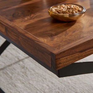 Solid Wood Coffee Table With Curved Iron Leg