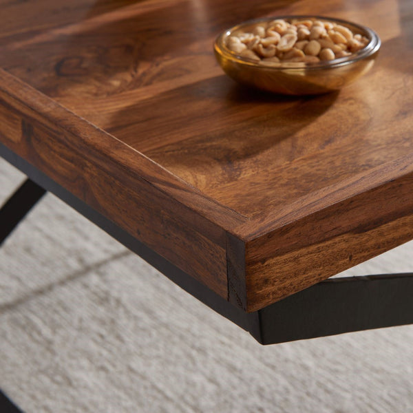 Solid Wood Coffee Table With Curved Iron Leg