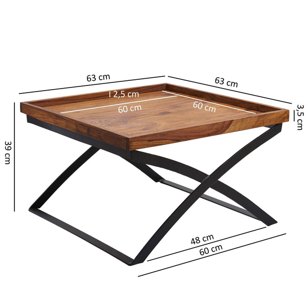 Solid Wood Coffee Table With Curved Iron Leg
