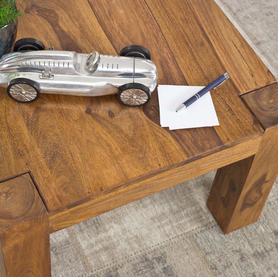 Solid Wood Sheesham Small Center Table With Grooves On The Top