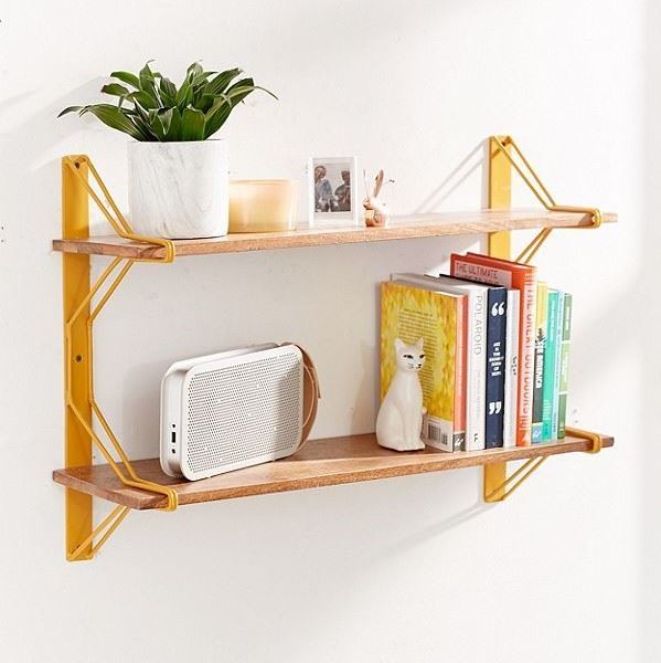 Solid Wood And Metal Wall Shelf