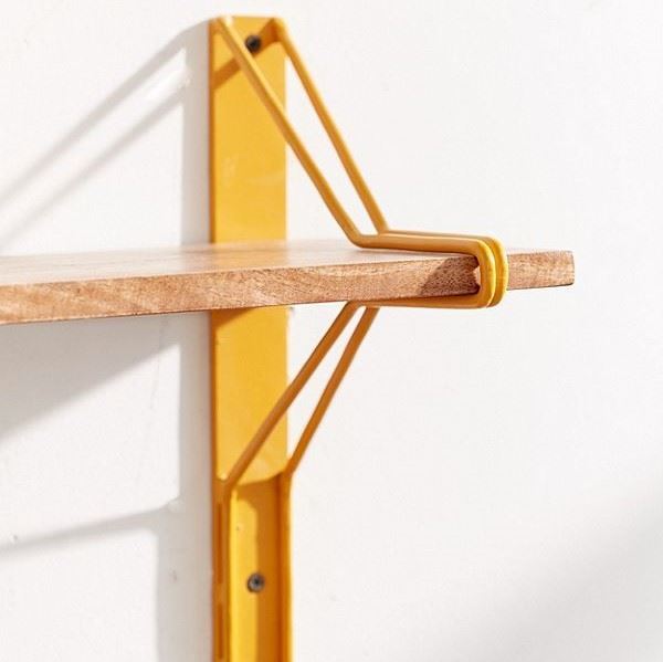 Solid Wood And Metal Wall Shelf