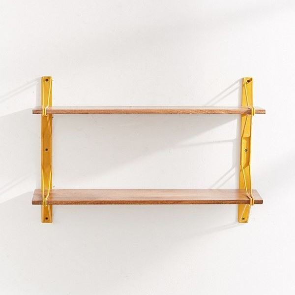 Solid Wood And Metal Wall Shelf