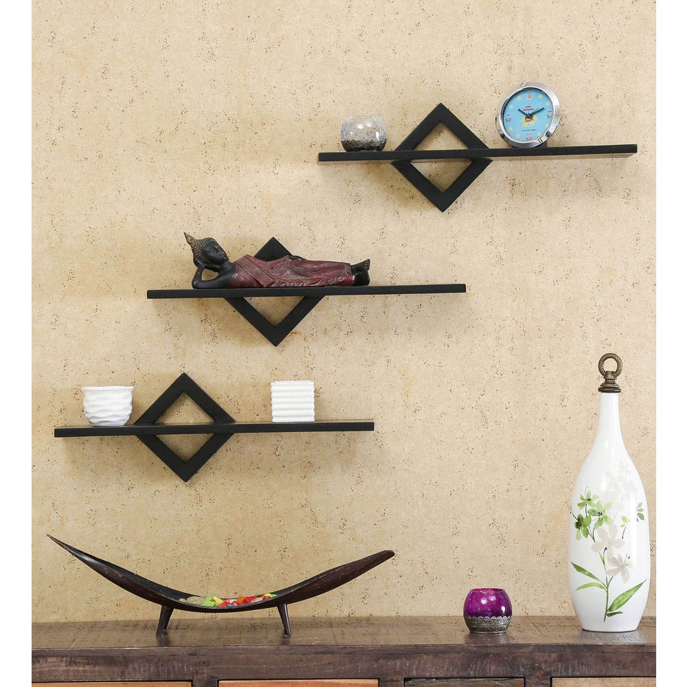 Set Of 3 Sheesham Wood Floating Wall Shelves