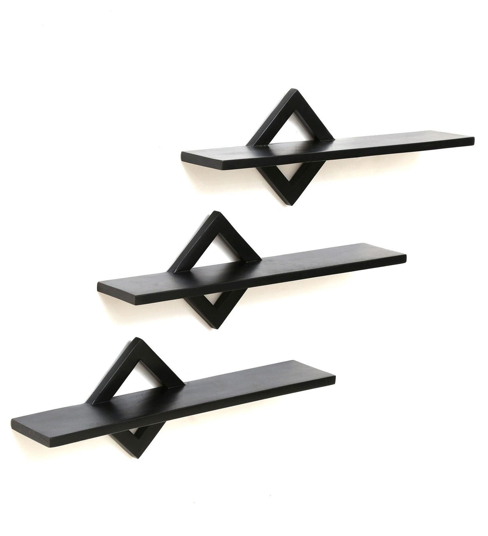 Set Of 3 Sheesham Wood Floating Wall Shelves